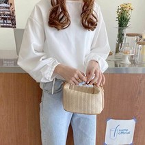 에이치플러스몰 여름 휴가 바닷가 패션 밀짚 가방 스타일 나들이 코디