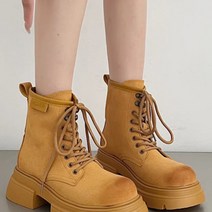 심플 끈 캐주얼 라운드토 데일리 워커 미들부츠 블랙 옐로우 그레이