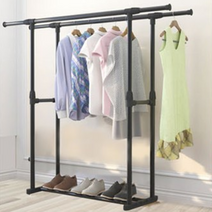 높이 조절 가능한 2단 2열 선반 스탠딩 행거 옷거리 바지 드레스룸 긴 정리대, 1단 기본형