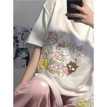 산리오 캐릭터 프린팅 티셔츠 시나모롤 마이멜로디 폼폼푸린 리틀트윈스타 흰색 반팔티