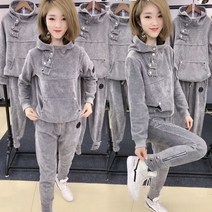 도톰한 골덴 코듀로이 벨벳 맨투맨 트레이닝 세트 시밀러룩 조거팬츠 여성 겨울 실내복 츄리닝