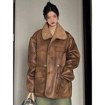 여성 스웨이드 점퍼 여성위한 양고기 가역 두꺼운 재킷 겨울 2023 미국 복고