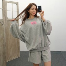핑키탭 밴딩 맨투맨 봄 반바지 상하 오버핏 트레이닝세트