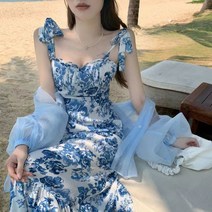 S.T 비치웨어 여행룩 플라워패턴 여성스런 어깨끈 원피스 여자원피스 1WA8C898