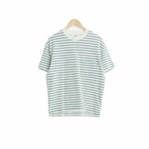 유니클로 화이트 스트라이프 면 포켓반팔라운드티셔츠 남자 M [100] 3534