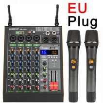 LOMEHO 믹싱 콘솔 4 채널 사운드 믹서 2 무선 마이크 48V 팬텀 전원 16 DSP, 없음, CHINA+EU PLUG