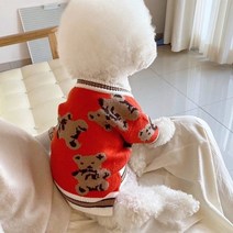 강아지스웨터 비숑 슈나우저 작은반려견 봄가을겨울 겨울가디건, XS(권장 체중 1-3kg), 빨간곰