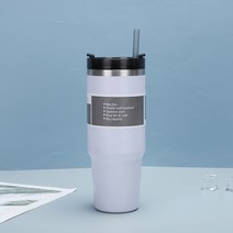 LOVFIR 스테인리스 빨대 텀블러 대용량 베이직 디자인 보온 보냉 물컵, 화이트