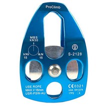 ProClimb 30kN Aluminum Rope Pulley with Swing Plate - CE/UIAA Certified Single Sheave (Blue) - 5/8”, 1