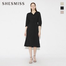 [쉬즈미스] [22SS]7부 오픈카라 밸티드 원피스_SWWOPM21090_BE