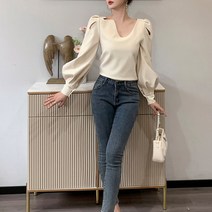 블링앤수 여성 라운드넥 기본핏 하프 블라우스 LZZ025