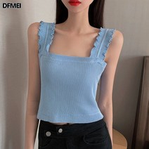 DFMEI 블랙 니트 나시 여 기모 탑