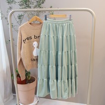 모조로브 / 고급스러운 벨벳 허리밴딩 티어드 캉캉 롱스커트