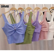 DFMEI 블랙 홀터넥 니트 나시 여 숏 탑