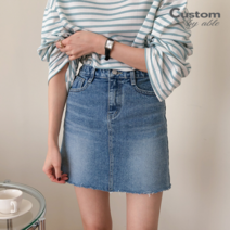 커스텀에이블_세일 한정수량/패플단독 커스텀에이블 밑단컷팅 내츄럴 데님 스커트_C2105SK049B