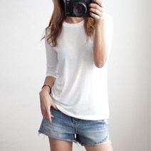 가제엘 여성 7부티 스판티 흰티셔츠 칠부티 라운드티 무지티 무지7부티 봄티 가을티 이너티 간절기티 얇은티 7부여성티 기본티