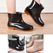 여성 비올때는 레인 숏 부츠 키높이 장화 경량 신발 베이지 240