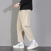 십전십미 여름 9부 바지 남자 캐주얼 면마 바지 빅사이즈 와이드 레드 바지