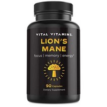 Vital Vitamins 사자 갈기 뇌진탕 캡슐 - 누에트로픽 버섯 알약 정신적 명료성을 촉진합니다 코르디캡스 레이시 차가 그리고 마이타케가 포함 슈퍼푸드 보충제 필수 비타, 90 카운트(1팩)