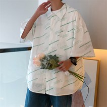 빅사이즈 남자 오버사이즈 로고 라인 카라 반팔 셔츠