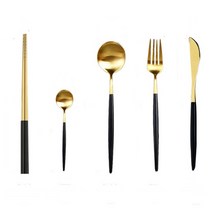 커트러리 세트 양식기 수저 포크 나이프 티스푼 골드 금색 레스토랑 식기, 골드블랙_젓가락