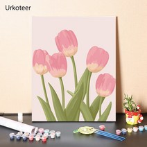 urkoteer DIY 명화 그리기 세트 꽃 튤립 해바라기 원목 액자 포함 40 x 50 cm, 튤립-10-hy116