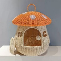 고양이 라탄하우스 폐쇄 외출 집 이중 목적 애완 동물 둥지 등나무 귀여운 고양이와 개 안티 버섯, no cushion-orange