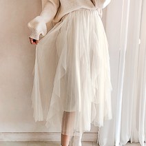 나바바 NS183 여성 러블리 레이스 프릴 롱 스커트