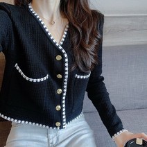 V 넥 니트 가디건 여름 스타일 얇은 야외 짠 숏 긴 소매 탑 여성용