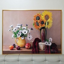 해바라기 화병 안개꽃 아크릴액자 80x60 풍수 인테리어그림 재물운 거실액자 개업 집들이선물