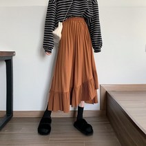 타탄체크스커트 헤링본 가죽 치마 롱 벨라 철학 2020 봄 한국 스커트 여성 하이 웨이스트 비대칭 미디 탄성 플리츠 스커트 여성 캐주얼 패션 조수