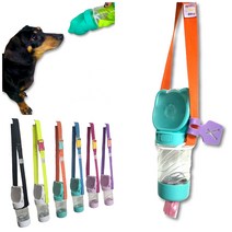 범상회 강아지 휴대용 산책 물통 스트랩 세트, 화이트, 라임