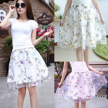 쇼션 여성 치마 옷 봄 여름 가을 스커트 꽃무늬 플라워 레이스 여자 밴딩 의류