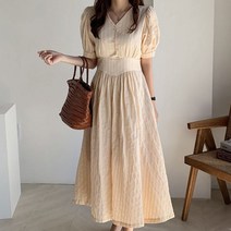 V넥 플레어원피스 아일렛드레스 맥시롱 심플룩 2컬러 weizhi