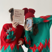 메리 크리스마스 아가일 니트