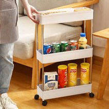 IYES 이동식 3단 틈새 주방 거실 욕실 수납 선반 트롤리 정리함 IY-M62