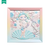 수란 3D 부조 DIY 명화 세트, 34x34cm+선물함+안료+화필x3, 고양이 탄생 (핑크)