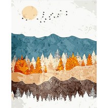 diy 쉬운 명화 유화그리기 가을 산 풍경 40x50 그림 해바라기 색칠하기, 단품