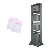 슈와츠코리아 뉴스윙 이동식 4단 빨래바구니 + 세탁망 2개 세트, 그레이, 1개