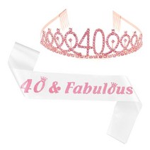 생일 여성 핑크 왕관과 새시 세트 30 50 60 70 번째 블랙 새틴 티아라 스카프 기념일 파티 장식, 02 White 40_01 M