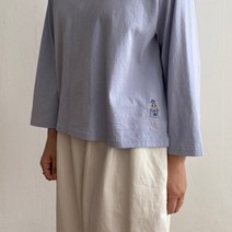 (코튼티)fr 귀여운 고양이 자수가 포인트인 마린캣 자수라운드티 빈티지한 데일리룩 간절기