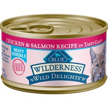 Blue Buffalo Wilderness Wild Delights 치킨 연어 맛있는 그레이비 곡물 무첨가 고양이 사료 통조림 3온스 24개입