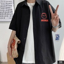 가바바 남성 빅사이즈 반팔 남방 말괄량이 캐릭터 얼굴 프린팅 포인트 주기 좋은 데일리 셔츠 5XL까지 G58830
