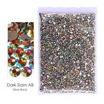 빅 패키지 2-6mm 레진 비 핫 픽스 라인석 벌크 도매 AB 플랫 백 플라스틱 크리스탈 네일 DIY 글리터 스톤, 2mm SS6-20000pcs, SB-다크 시암 AB