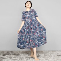 정인견 블루플라워카라원피스 자체제작 풍기인견