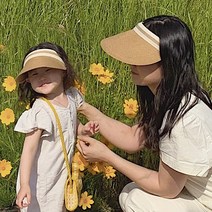 미미샵 썬캡 아동 성인 엄마랑 아이랑 (6컬러) 미미샵헤어밴드증정 선캡 커플 모자 바캉스 밀짚 여름모자 자외선차단 여성 비치 라탄 라피아