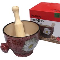 소담 절구 핸드페인팅 도자기 절구통 대-사이즈 마늘 깨 양념 다지기 찧기 공이 미니절구 이유식 조리절구 절구공이 알약분쇄기 지름16/높이12/방망이길이19cm