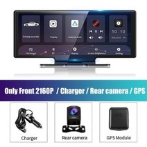 블랙박스 룸미러 1026 quot대시캠 후방 카메라 와이파이 카플레이 및 안드로이드 자동 4K DVR GPS 네비게이션 비디오 레코더 대시 보드 듀얼 렌 24 시간 주차 AUX, Dual LensXGPS+32G TF Card