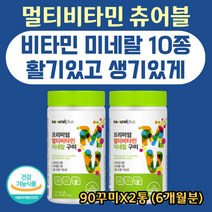 온가족 항산화 영양 보충 멀티 비타민 미네랄 맛있는 멀티 종합 복합 A C E D 비오틴 아연 건강 활기 에너지 간식대용 맛있는 꾸미 간편한 네추럴플러스 성장기 성인 90구미X2통