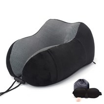 베개 부드럽고 느린 리바운드 공간 여행 베개 솔리드 비행 수면 머리 목 지지 베개, 블랙 세트